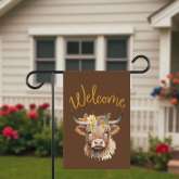 Custom Highland Cow Welcome Flag Personalized Garden Decor