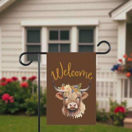 Custom Highland Cow Welcome Flag Personalized Garden Decor