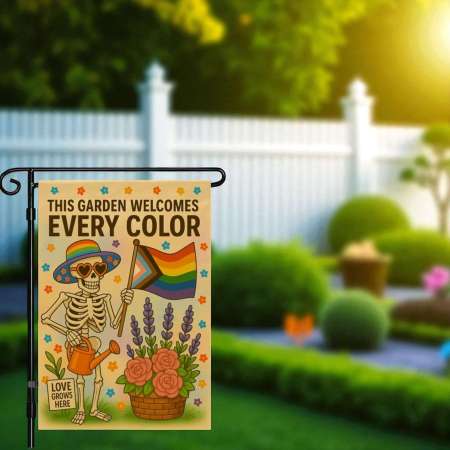 LGBTQ Garden Flag for Halloween | Skeleton Pride Yard Decor