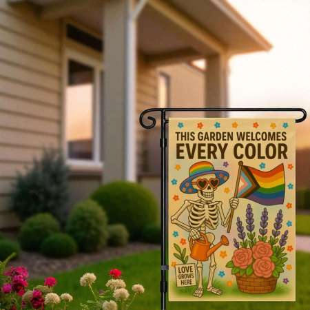 LGBTQ Garden Flag for Halloween | Skeleton Pride Yard Decor