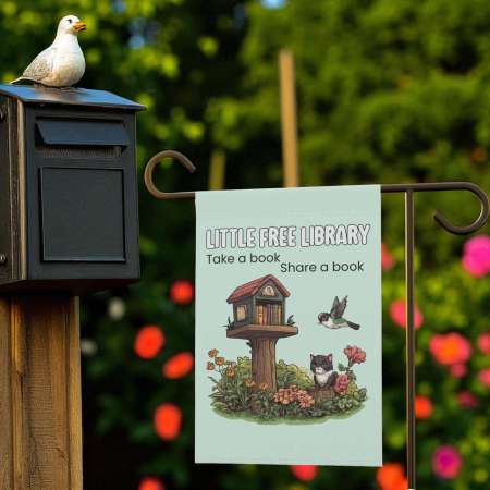 Little Library Garden Flag | Outdoor Reading Yard Decor